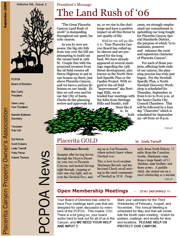 Placerita Canyon HOA - Newsletter Sep 2006